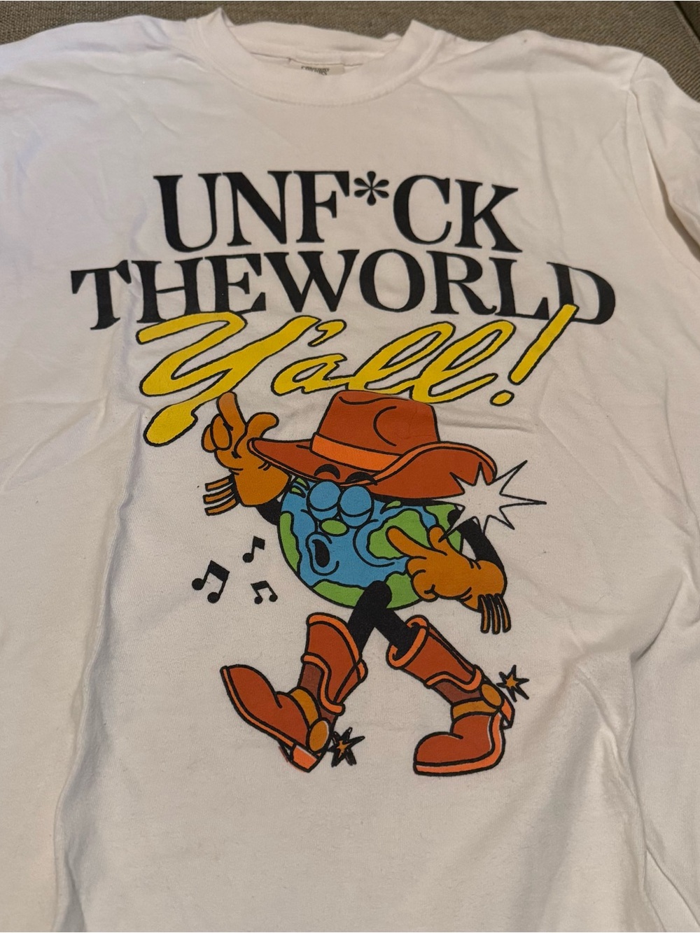 White Graphic Tee "Unf*ck The World Y'all!" Size m - Picture 2 of 4
